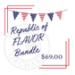 Promotional graphic for 'Republic of Flavor Bundle' with American flags and price on a white background. Advertisement from Nystrom Orchard in Worthington Minnesota.
