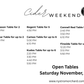 Schedule of tables for a cider event with times and names on a white background. Hosted by Nystrom Orchard in Worthington Minnesota.