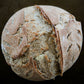 Artisan loaf of garlic dill cream cheese sourdough bread on a dark surface. Baked in the kitchen of Nystrom Orchard in Worthington Minnesota. 