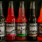 Jones soda selection on a dark surface. Sold in the store of Nystrom Orchard in Worthington Minnesota.