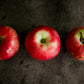 3 State Fair Apples in a row on a black surface. Picked in Nystrom Orchard in Worthington Minnesota.