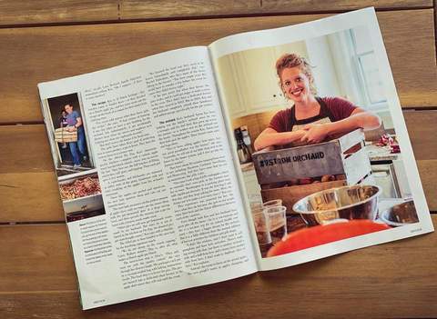Photo of a magazine article of Nystrom Orchard in Worthington Minnesota.